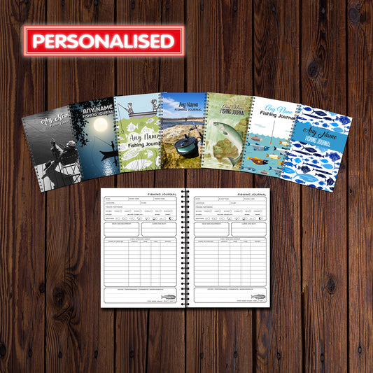 PERSONALISED Fishing Journal / Diary | A5 (148mm x 210mm) | 50 double sided pages on 120gsm | Split Wirobound