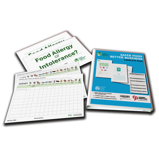 Safer Food Better Business For Caterers BINDER with Caterers Info Pack | 52 week Diary | 52 week Food Temperature Record | Allergy Posters | Allergen chart