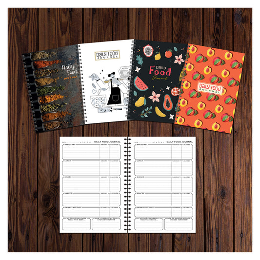 Daily Food Journal | A5 (148mm x 210mm) | 50 double sided pages on 120gsm | Split Wirobound
