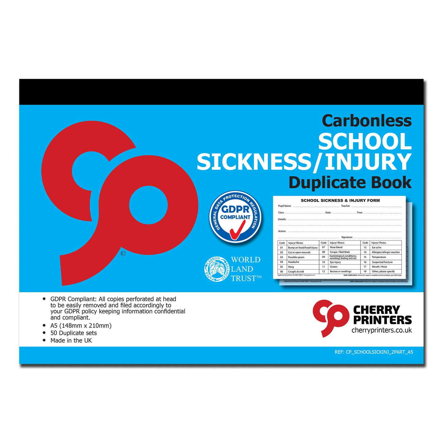 NCR School Sickness &amp; Injury Duplicate Book A5 50 Sets