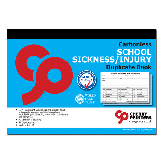 NCR School Sickness &amp; Injury Duplicate Book A5 50 Sets