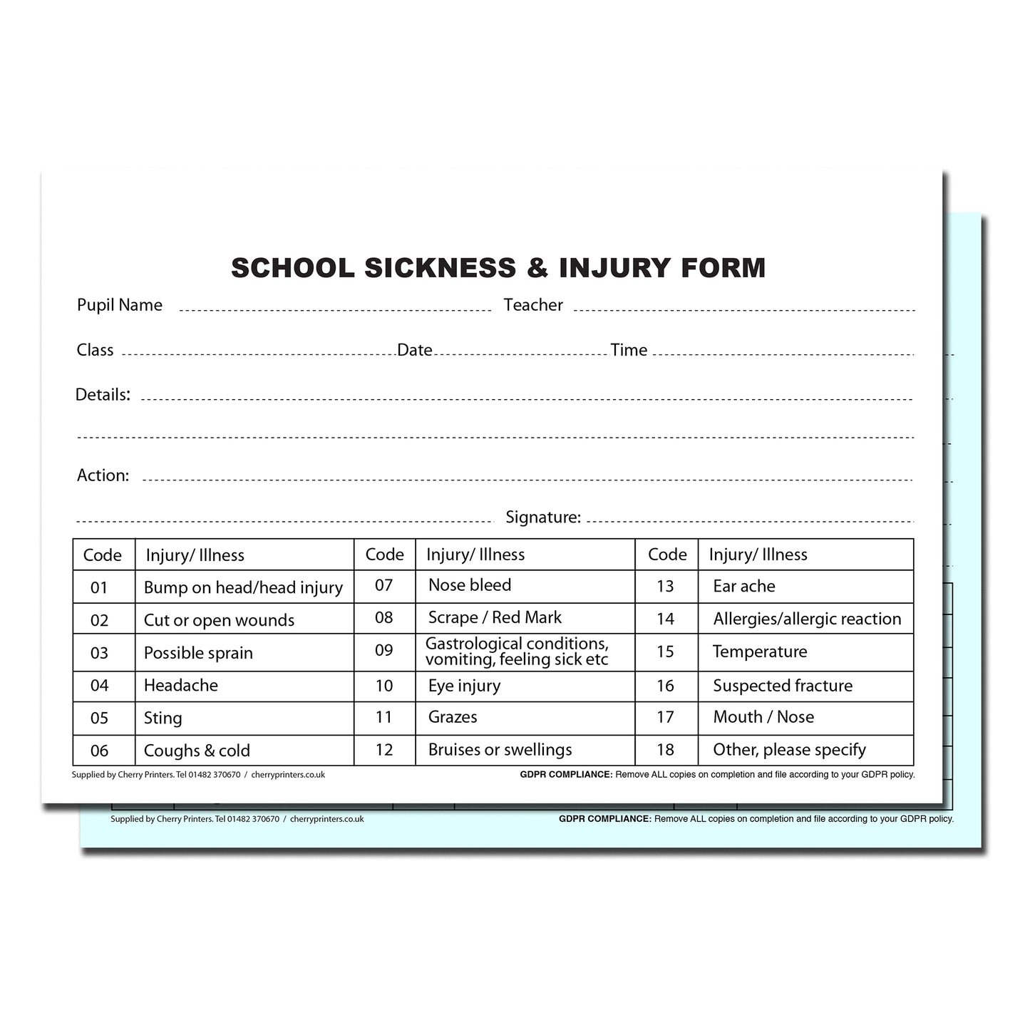NCR School Sickness &amp; Injury Duplicate Book A5 50 Sets