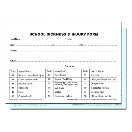 NCR School Sickness &amp; Injury Duplicate Book A5 50 Sets