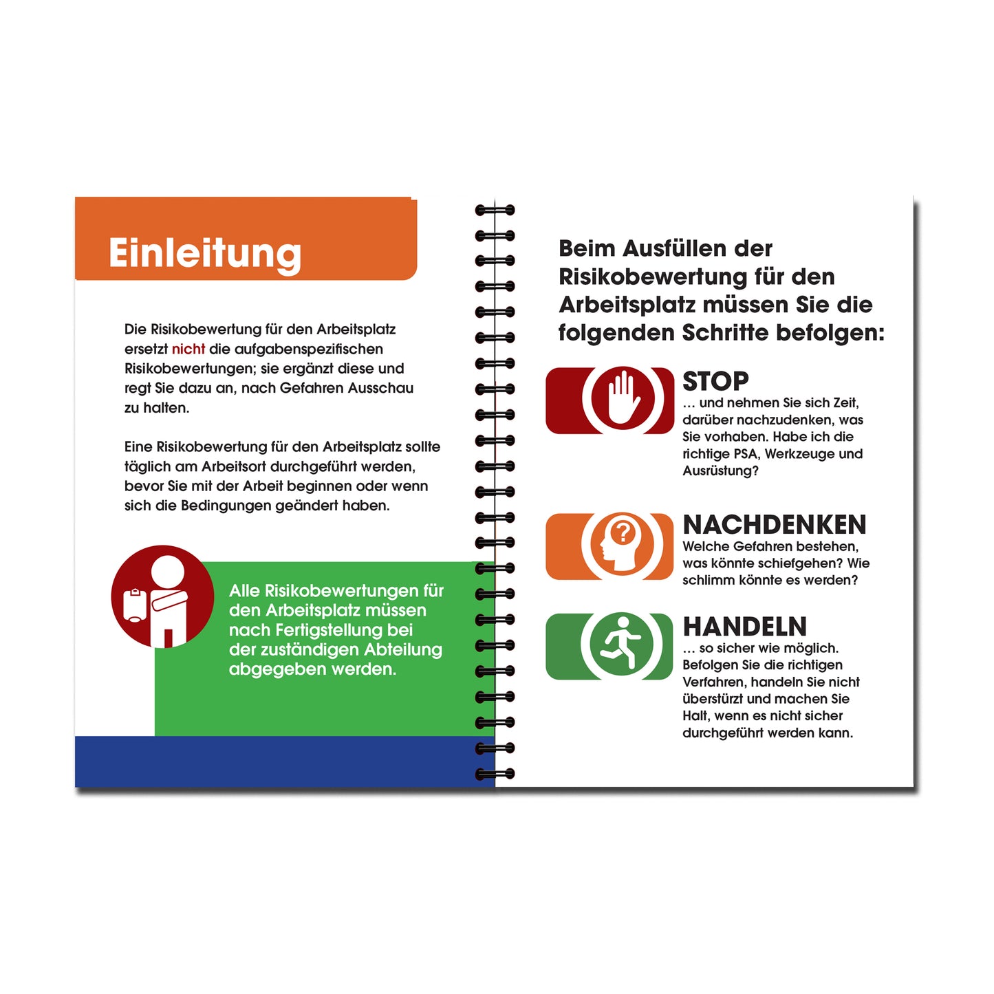 GERMAN  | POWRA Risikoberichtheft fur den Arbeitsplatz | A6 105mm x 148mm | 50 perforated pages | Wirobound