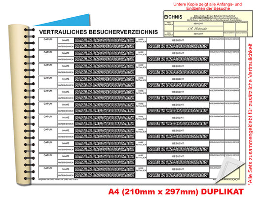 DSGVO Compliant Guest Book/Visitor Book NCR (GERMAN Confidential Visitor Sign in Duplicate Wiro Book A4 50 Sets)