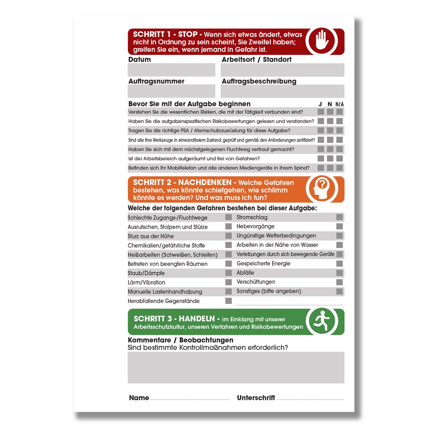 GERMAN  | POWRA Risikoberichtheft fur den Arbeitsplatz | A6 105mm x 148mm | 50 perforated pages | Wirobound