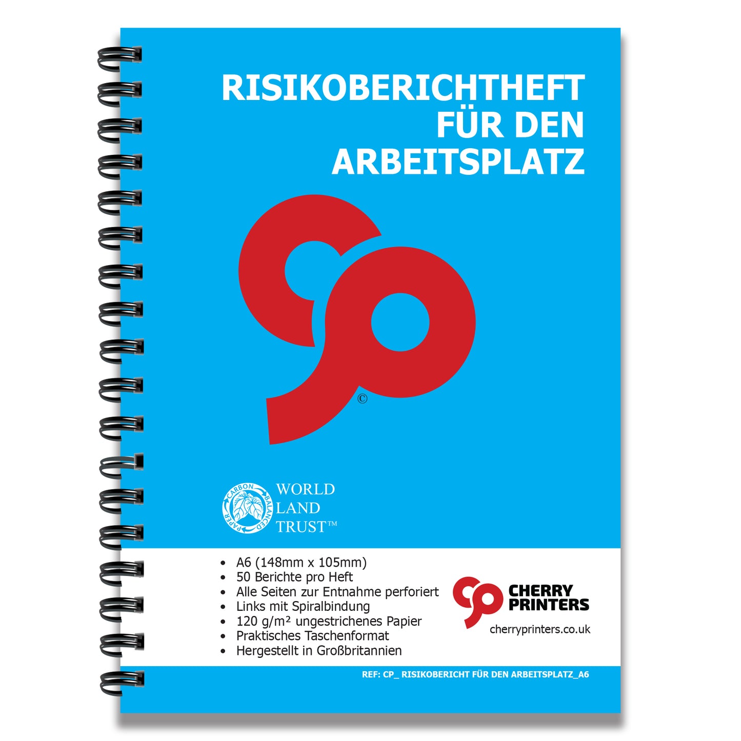 GERMAN  | POWRA Risikoberichtheft fur den Arbeitsplatz | A6 105mm x 148mm | 50 perforated pages | Wirobound