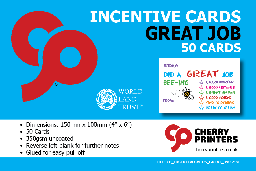 Incentive Cards for Teachers to Give to Students - 50 Cards per Pad - Size 150mm x 100mm