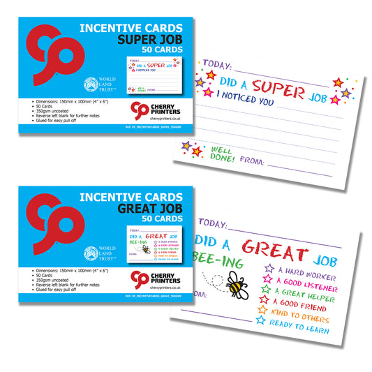 Incentive Cards for Teachers to Give to Students - 50 Cards per Pad - Size 150mm x 100mm