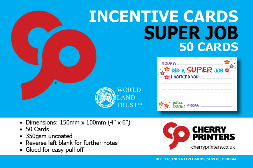 Incentive Cards for Teachers to Give to Students - 50 Cards per Pad - Size 150mm x 100mm