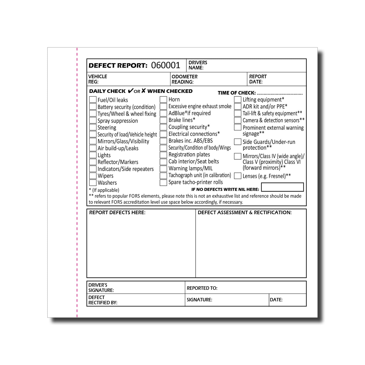 Defect Check Checklist LGV Vehicle Check Book | Vehicle Defect Report Pad | Daily Inspection ...