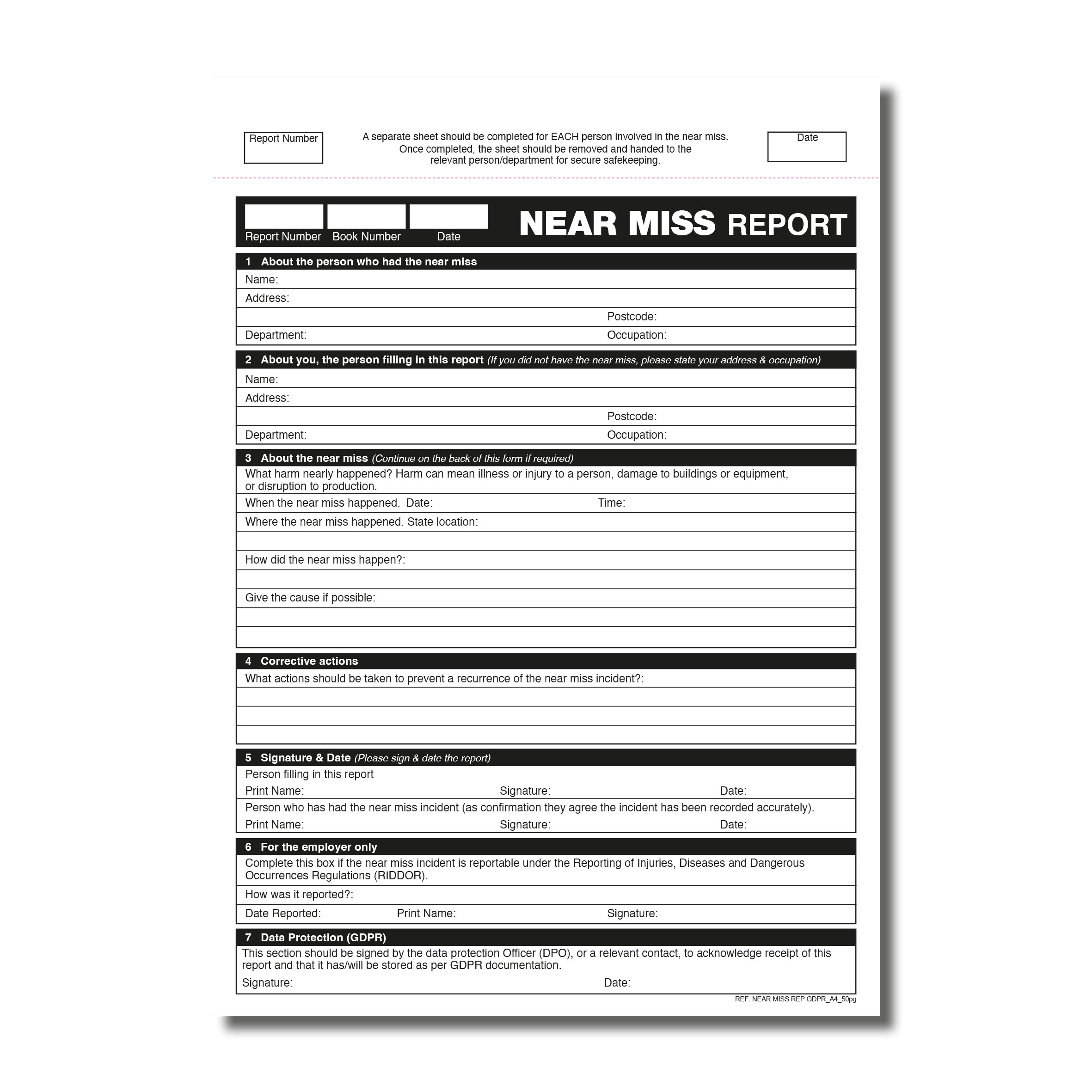 GDPR Near Miss Report Book A4 50 pages - RIDDOR & HSE Compliant ...