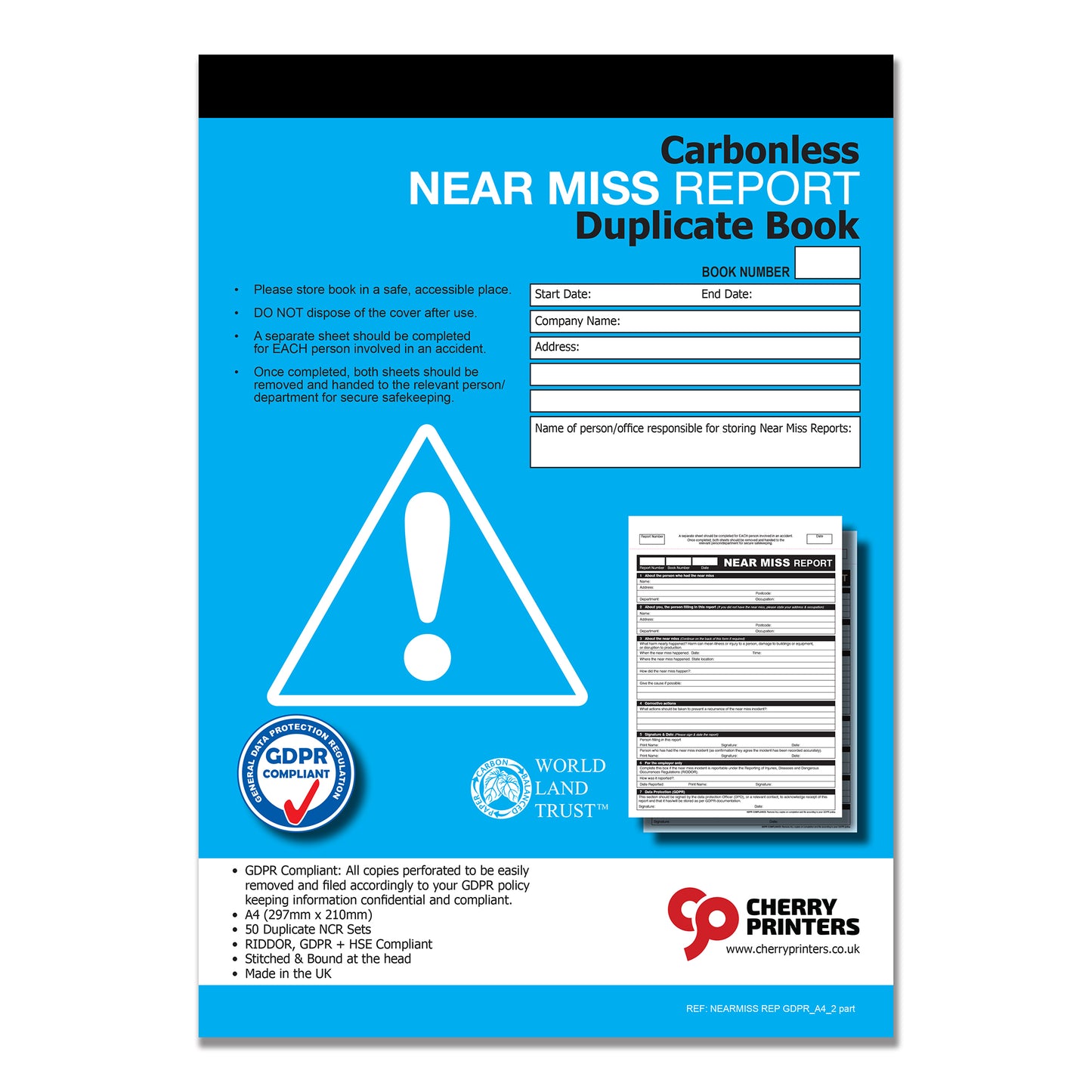 NCR GDPR Near Miss Report Duplicate Book A4 RIDDOR & HSE Compliant