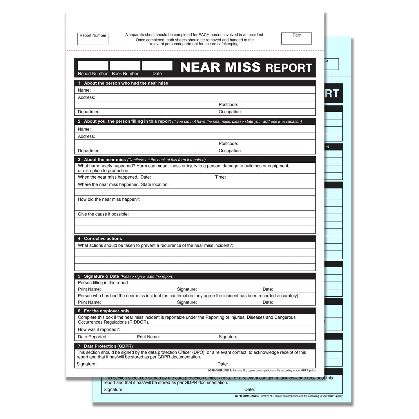 NCR GDPR Near Miss Report Duplicate Book A4 RIDDOR & HSE Compliant