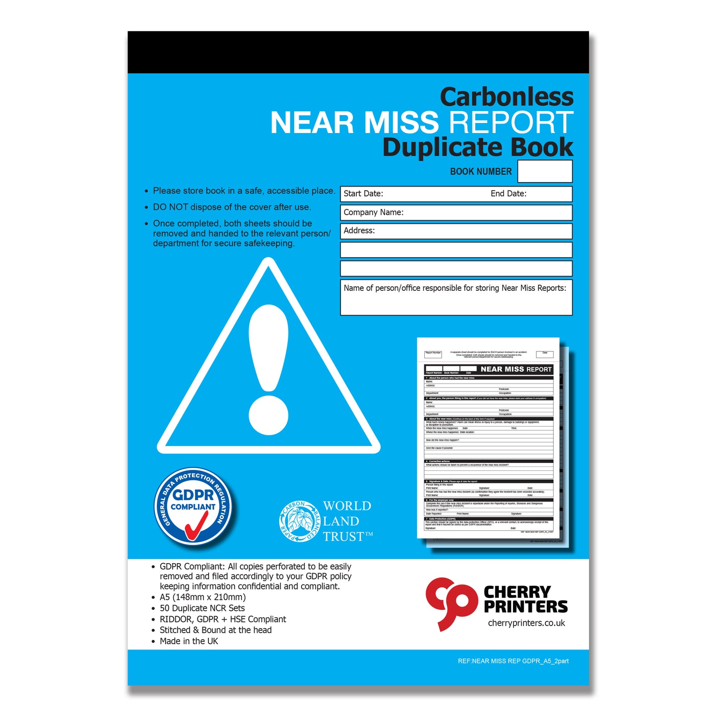 NCR GDPR Near Miss Report Duplicate Book A5 RIDDOR & HSE Compliant