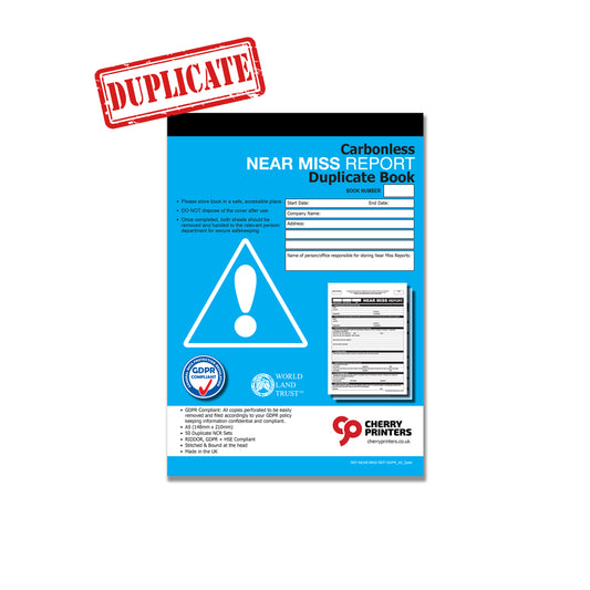 NCR GDPR Near Miss Report Duplicate Book A5 RIDDOR & HSE Compliant