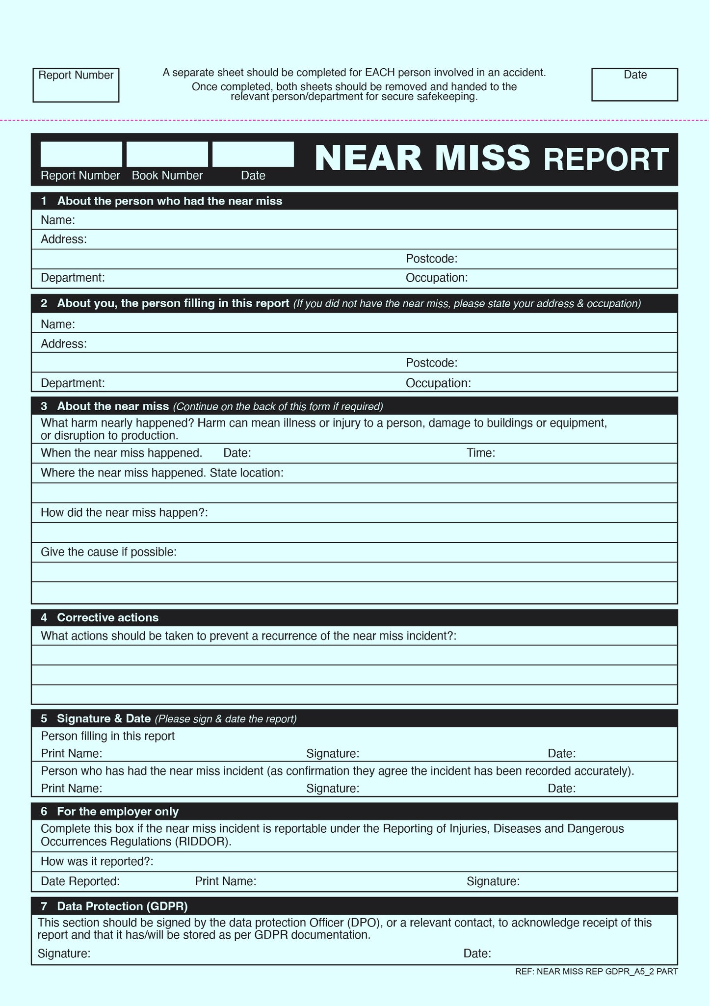 NCR GDPR Near Miss Report Duplicate Book A5 RIDDOR & HSE Compliant