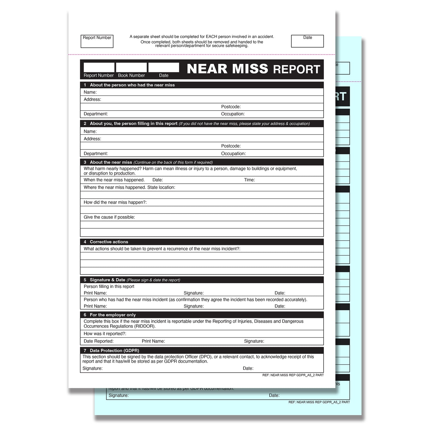 NCR GDPR Near Miss Report Duplicate Book A5 RIDDOR & HSE Compliant