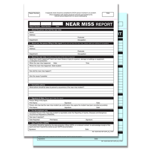 NCR GDPR Near Miss Report Duplicate Book A5 RIDDOR & HSE Compliant