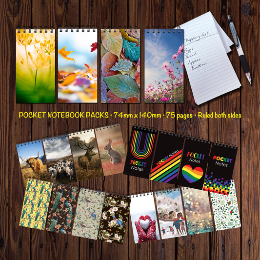 Designer Range Pocket Notebook | Shopping List | 74mm x 140mm | 80gsm | 75 double sided pages Wirobound