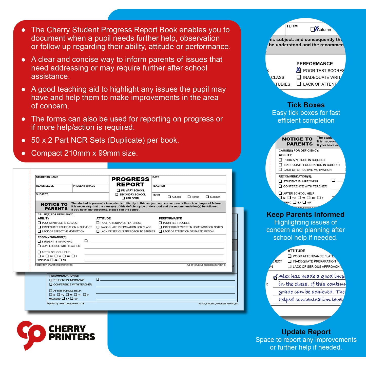 NCR Student Progress Report Book 99mm x 210mm Duplicate