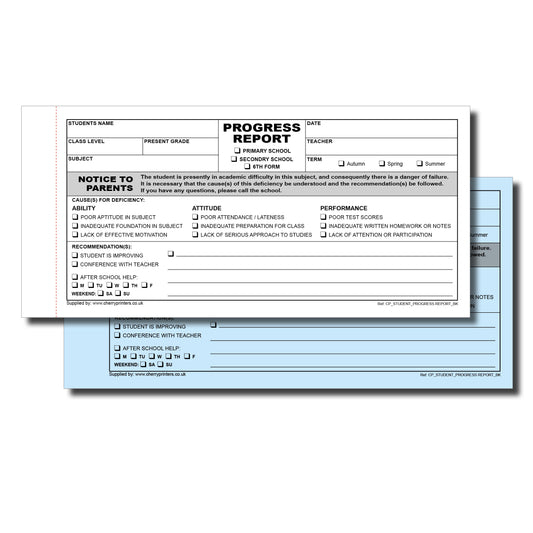 NCR Student Progress Report Book 99mm x 210mm Duplicate