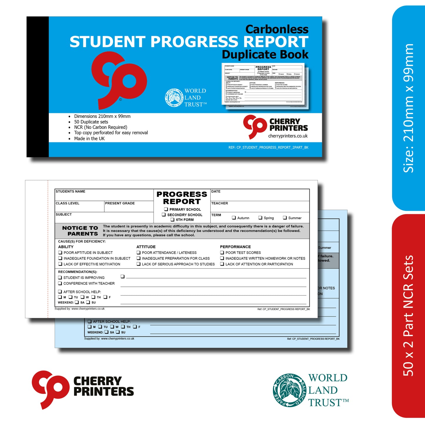 NCR Student Progress Report Book 99mm x 210mm Duplicate