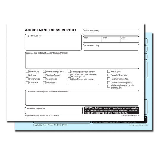 NCR Accident/Illness Report | First Aid |  Pocket size | A6 | Duplicate