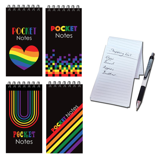 Pocket Notebook 4 Pack | Shopping List | 74mm x 140mm | 80gsm | 75 double sided pages Wirobound