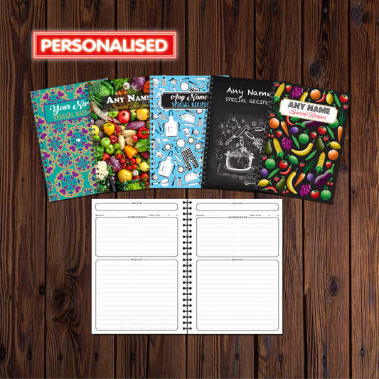 PERSONALISED Designer Special Recipes | A5 (148mm x 210mm) | 50 double sided pages on 120gsm | Split Wirobound