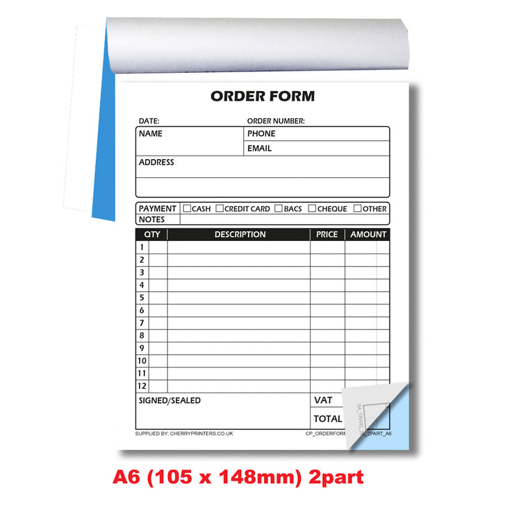NCR Order Form Duplicate Book A6 – Cherry Printers UK