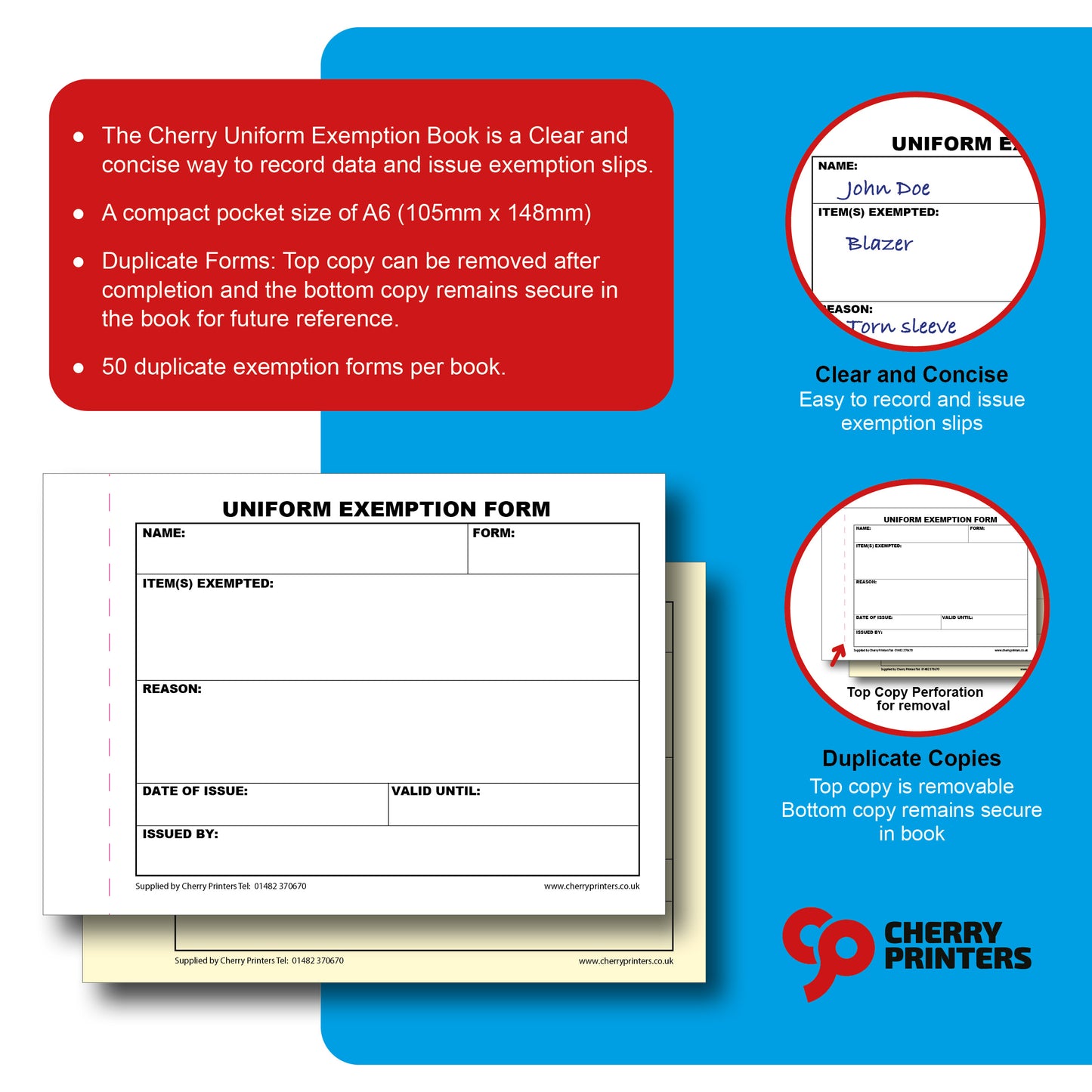 NCR Uniform Exemption Slip Duplicate Book A6