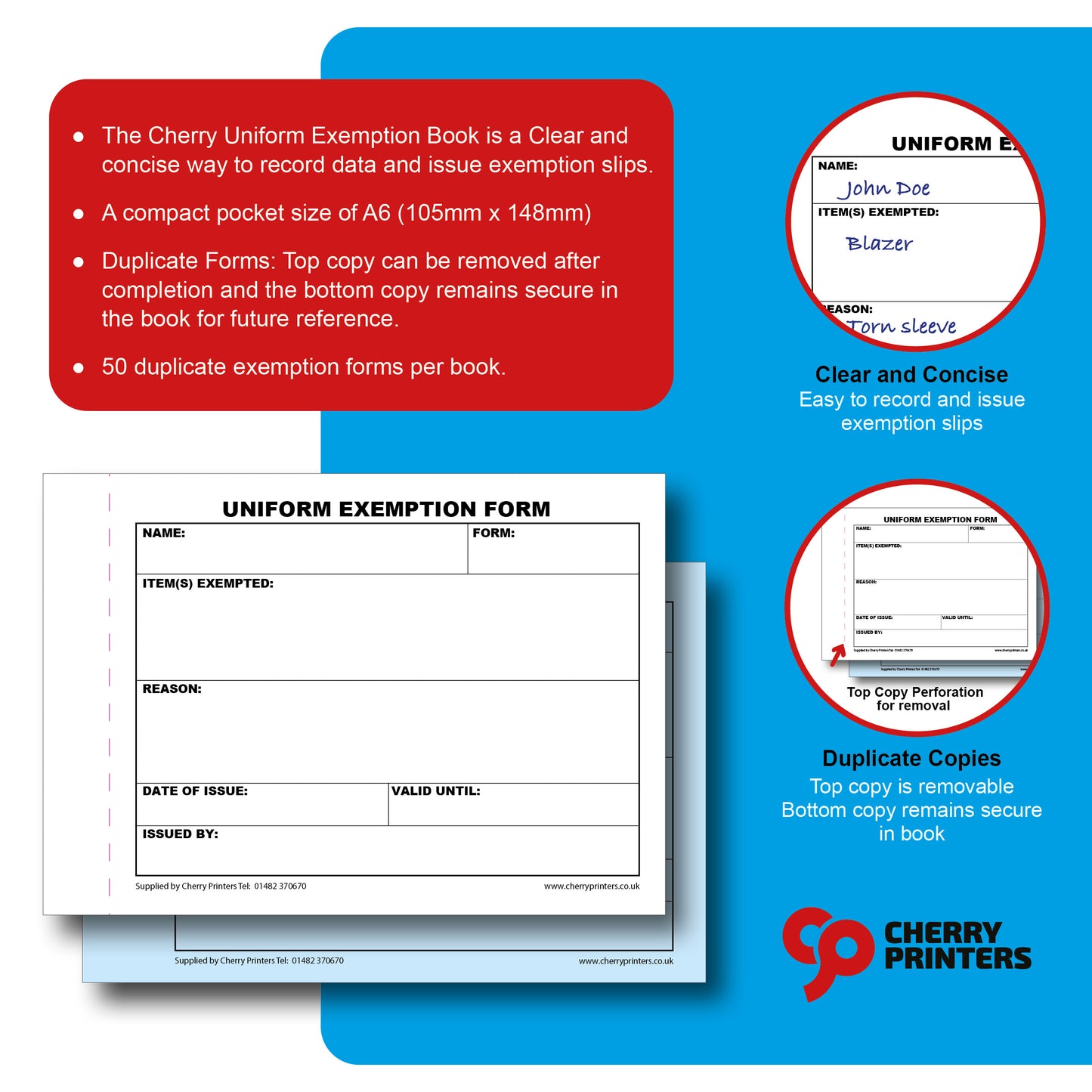 NCR Uniform Exemption Slip Duplicate Book A6