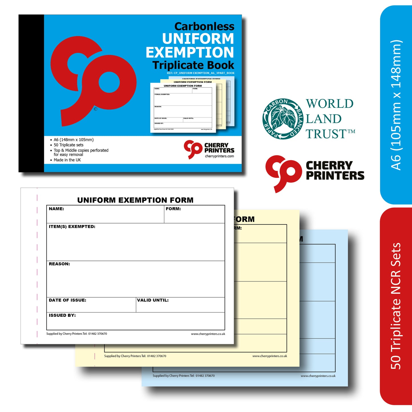 NCR Uniform Exemption Slip Triplicate Book A6