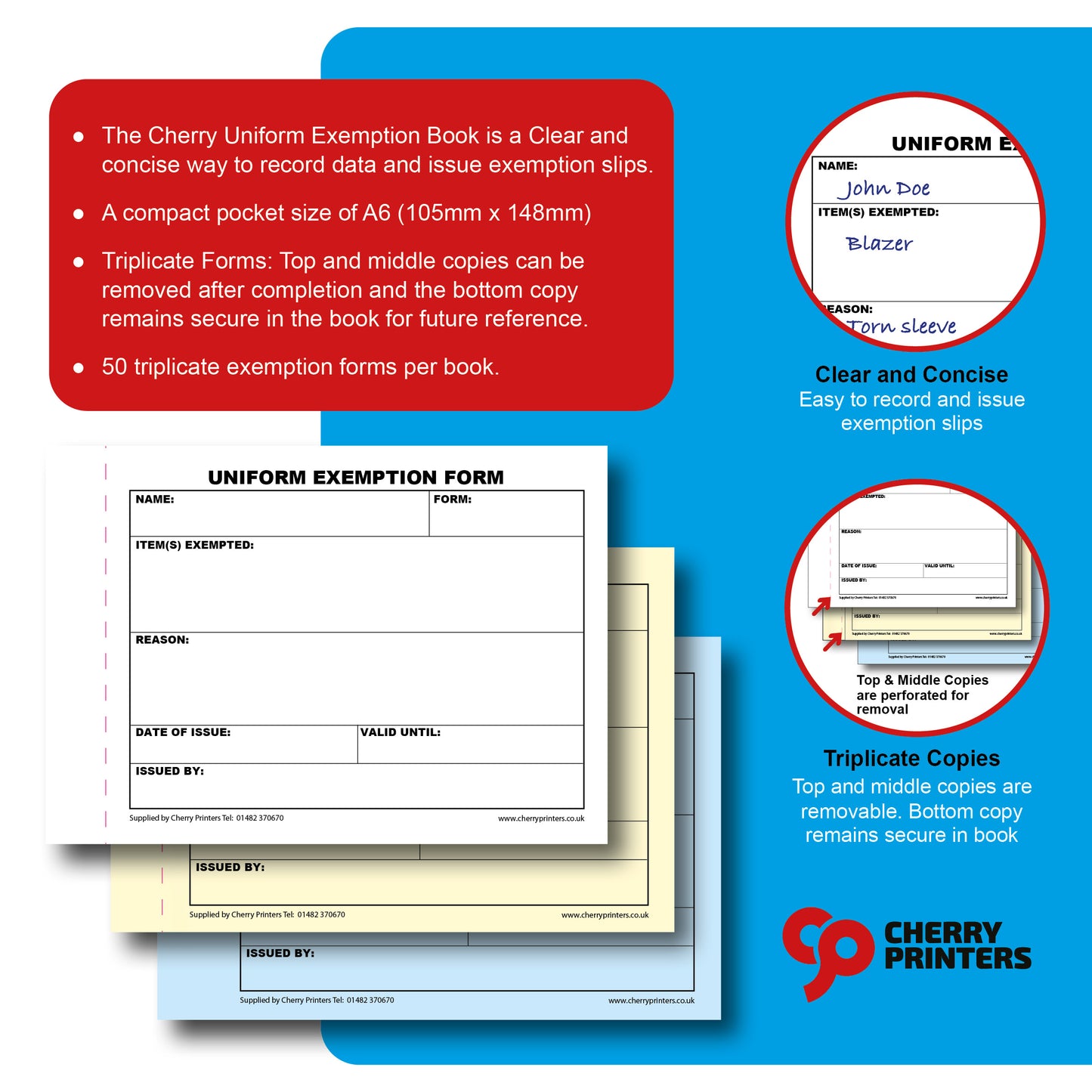 NCR Uniform Exemption Slip Triplicate Book A6