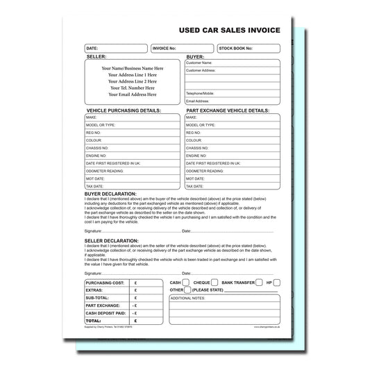NCR *CUSTOM* Used Car Sales Invoice Duplicate Book A4 50 sets | 2 Book Pack