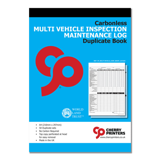 NCR Multi Vehicle Inspection Maintenance Log Book A4 Duplicate