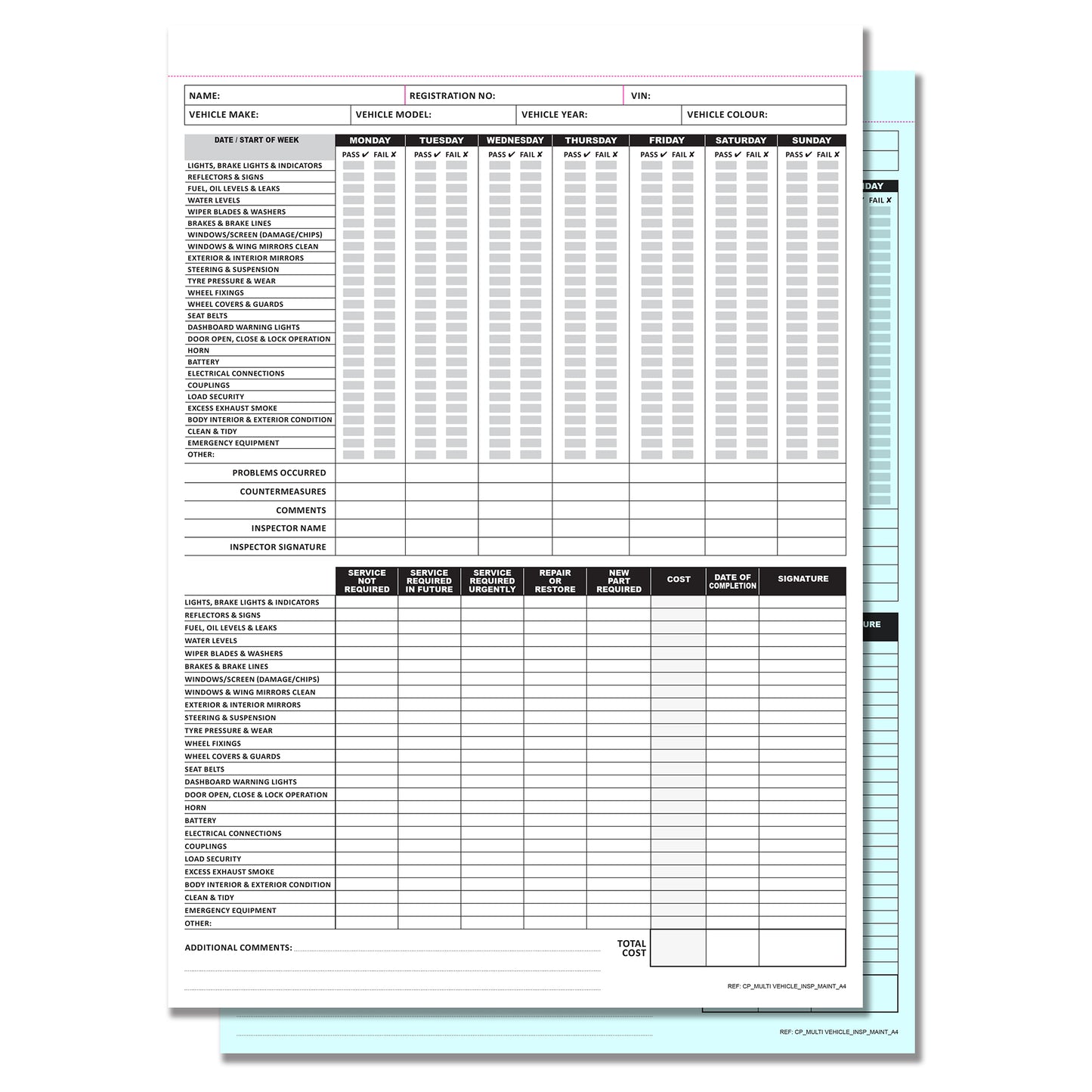 NCR Multi Vehicle Inspection Maintenance Log Book A4 Duplicate