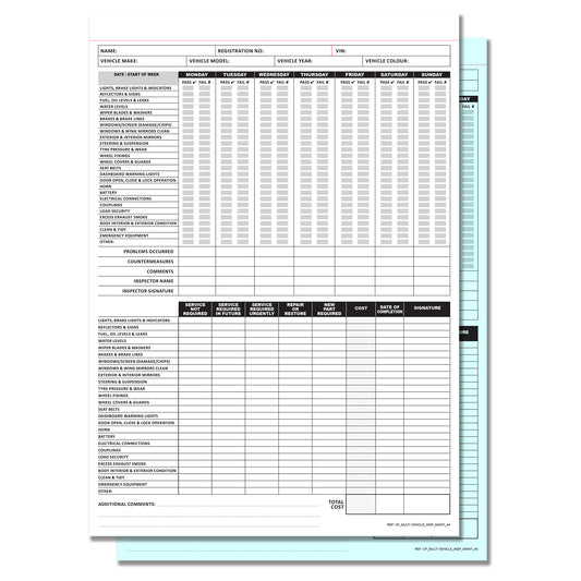 NCR Multi Vehicle Inspection Maintenance Log Book A4 Duplicate