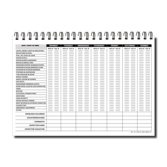 Vehicle Inspection Maintenance Log Book | 1 Year (52 Weeks) | A5 (148mm x 210mm) | 120gsm | Wirobound