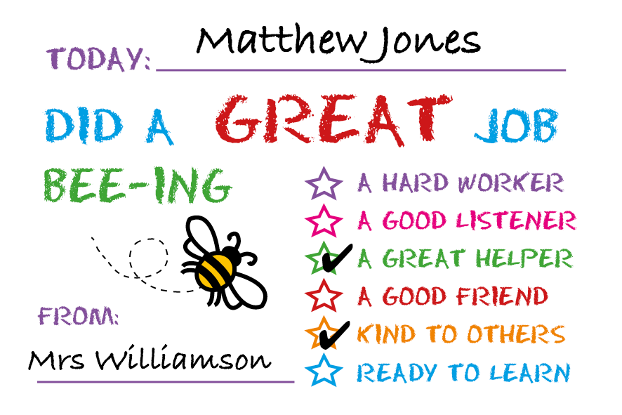 Incentive Cards for Teachers to Give to Students - 50 Cards per Pad - Size 150mm x 100mm