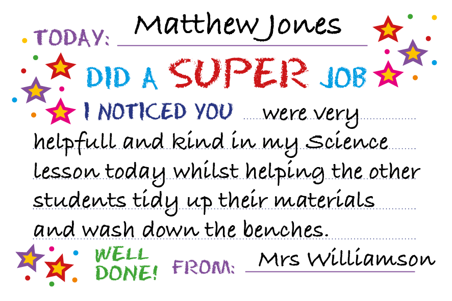 Incentive Cards for Teachers to Give to Students - 50 Cards per Pad - Size 150mm x 100mm