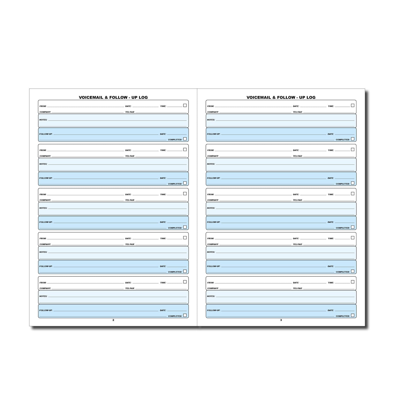 Voicemail & Follow-Up Log Book | A4 (210mm x 297mm) Message Record Book | 56 Pages 50 Numbered Log Sheets | 5 Messages Per Page