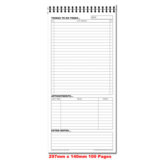 Things To Do Today Book 297mm x 140mm Wirobound 100pages 80gsm