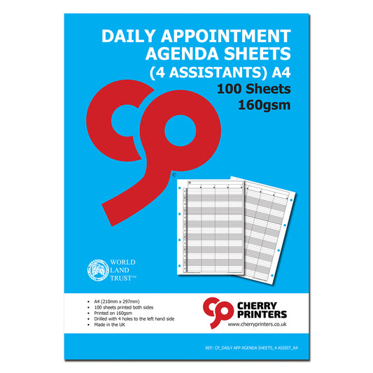 Daily Appointment Agenda Sheets | Undated | A4 |100 sheets | 200 page | 160gsm | 4 or 6 Columns