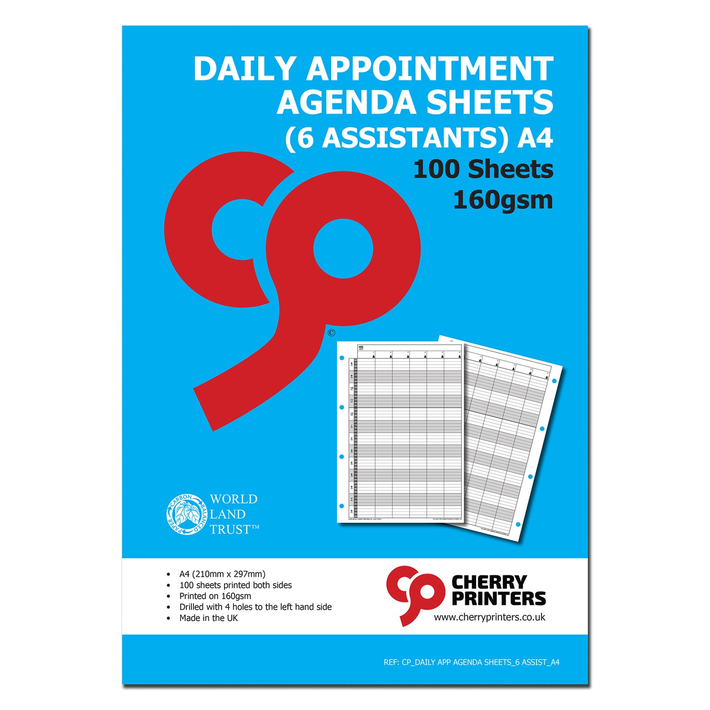 Daily Appointment Agenda Sheets | Undated | A4 |100 sheets | 200 page | 160gsm | 4 or 6 Columns