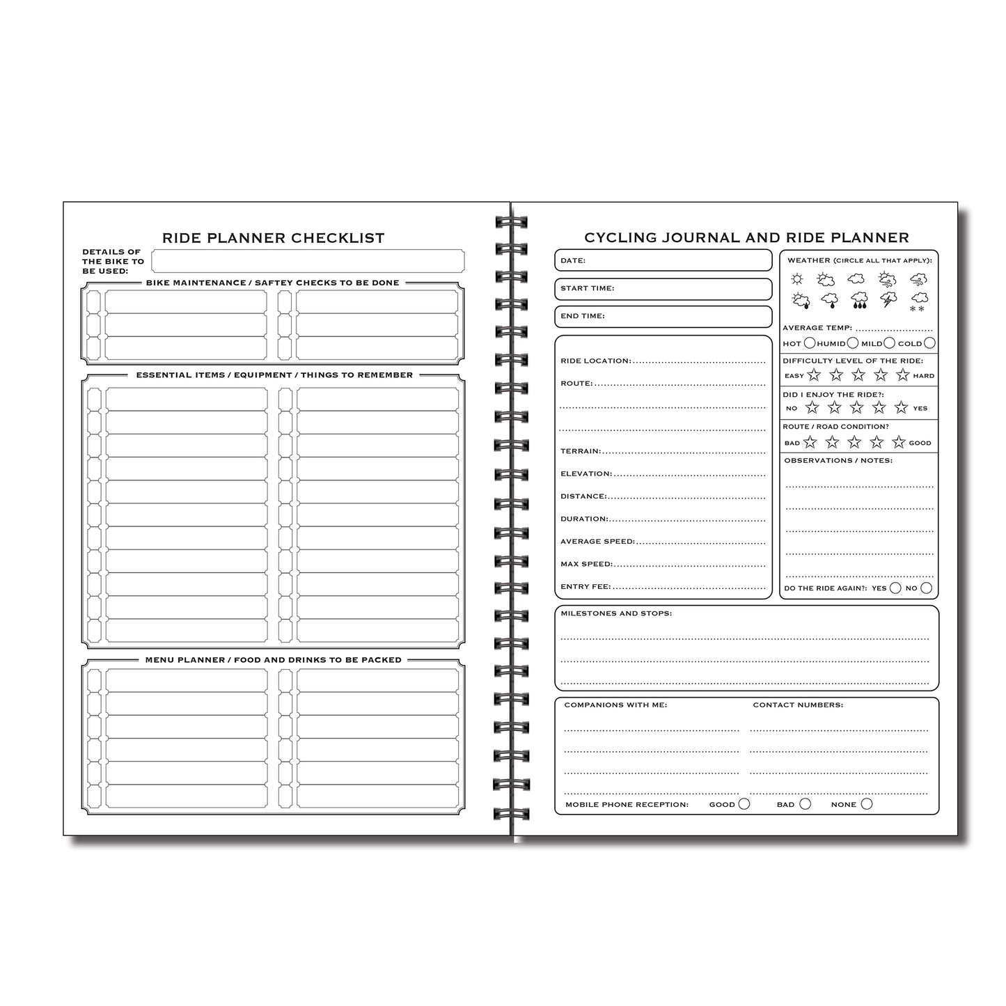 Designer Range Cycling Journal & Ride Planner | A5 | 50 double sided pages Wirobound
