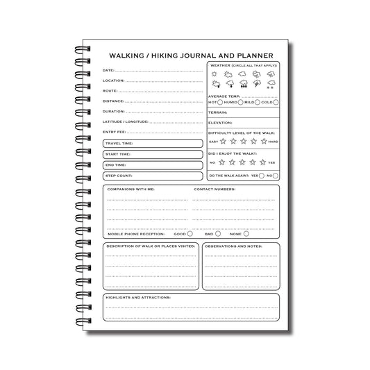 Walking/Hiking Journal & Planner | A5 (148mm x 210mm) | 50 double sided pages on 120gsm | Split Wirobound