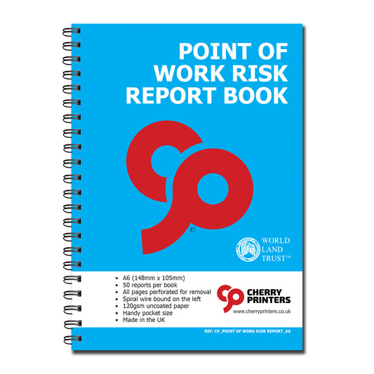 Point of Work Risk Report/Assessment Book | POWRA | A6 105mm x 148mm | 50 perforated pages | Wirobound