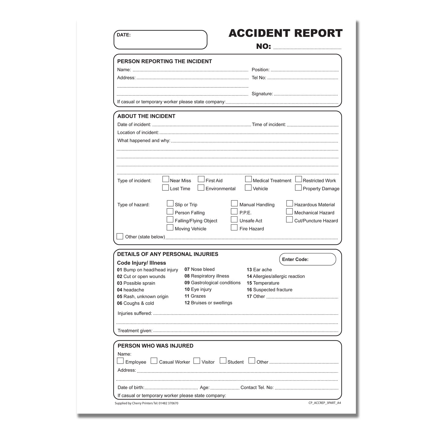 NCR Unfallberichtsheft A4 dreifach